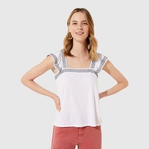 Loft White Square Neck Stitched Flutter Sleeve Tank Top Size M